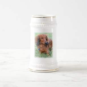 Longhaire Dachshund Beer Stein Bierpul