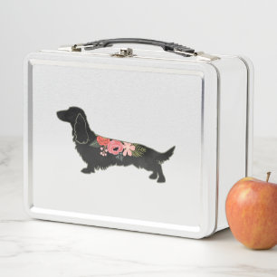 Longhaire Dachshund Bohemian Floral Silhouette