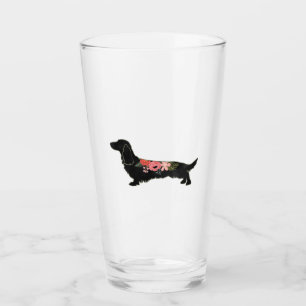 Longhaire Dachshund Bohemian Floral Silhouette Glas
