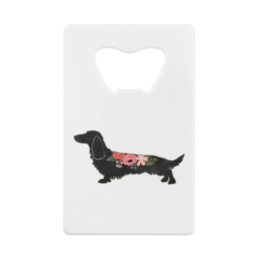 Longhaire Dachshund Bohemian Floral Silhouette Kredietkaart Flessenopener (Achterkant)