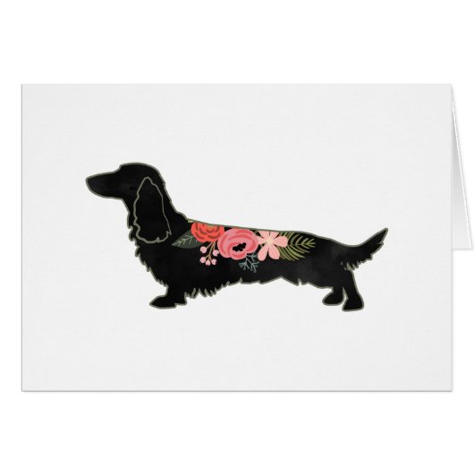 Longhaire Dachshund Boho Floral Silhouette Card (Voorkant Horizontaal)