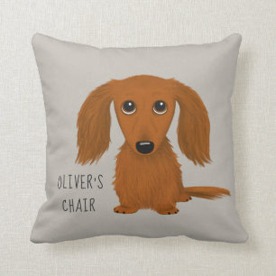 Longhaire Red Dachshund   Cute Doxie Personalized Kussen