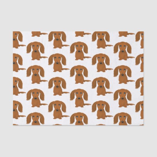 Longhaire Red Dachshund Pattern | Wiener Dogs Tissuepapier (Voorkant)