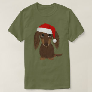 Longhaired Chocolade Dachshund Kerstmis T-shirt