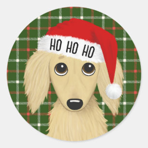 Longhaired Cream Dachshund Santa Dog Christmas Ronde Sticker