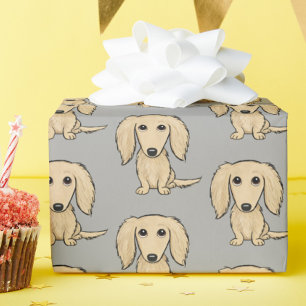 Longhaired crème tachshund patroon   Schattigee ho Cadeaupapier