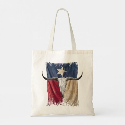 Longhorn Bull Skull Verdrietig Versleten Texas Vla Tote Bag (Achterkant)