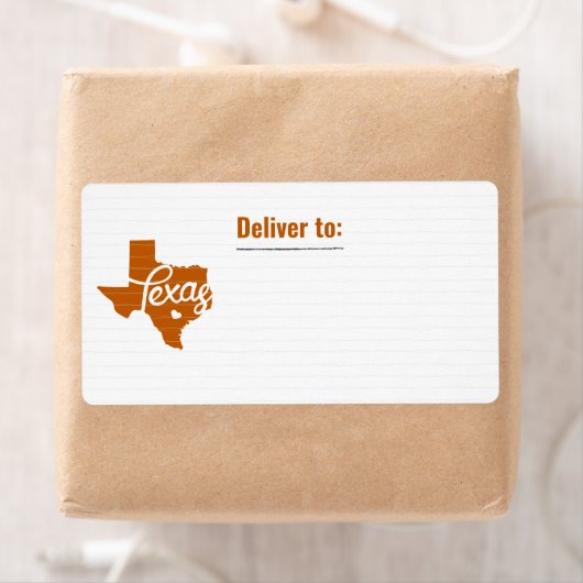 Longhorn Burnt Orange Texas Heart Étiquette (En situation)