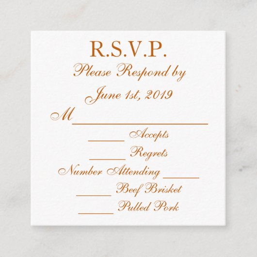 Longhorn Burnt Oranje en White Response RSVP-kaart Informatiekaartje (Voorkant)