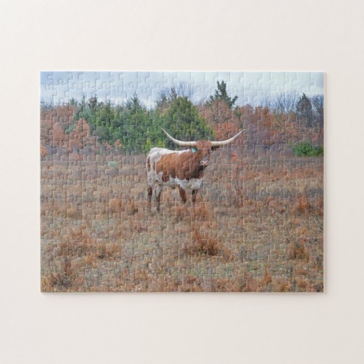 Longhorn Cow Texas Farm Orange Colours Puzzle (Horizontal)