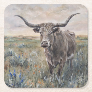 "Longhorn" Hand geschilderd Vierkante Kartonnen Onderzetter