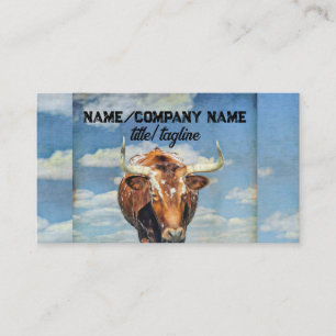 Longhorn koe Rustiek Land Blauwe lucht Visitekaartje