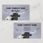 Longhorn koe rustiek land op grijs visitekaartje (Voorkant / Achterkant)