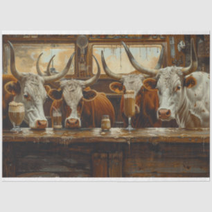 Longhorn Koeien bij de Westerne Dairy Bar Decoupag Tissuepapier