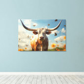 Longhorn Love Stretched Canvas Print (Insitu (Houten vloer))