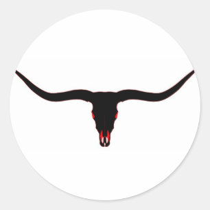 Longhorn Skull Zwart en Rood Ronde Sticker