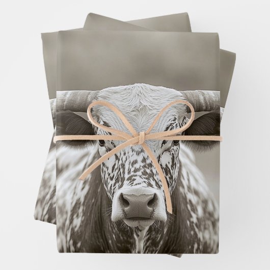 Longhorn Steer Cattle Decoupage Inpakpapier Vel (In situ)