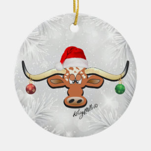 Longhorn Steer kerstversiering Keramisch Ornament