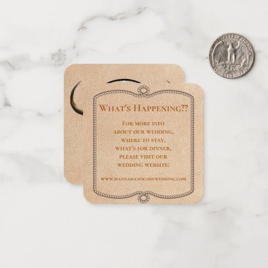 Longhorn Western Bruiloft Info Kaart Notitiekaartje (Voorkant / Achterkant in situ)