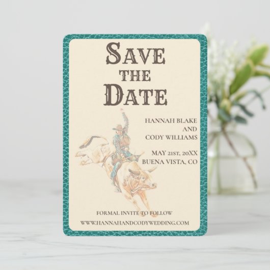 Longhorn Western Ranch Wedding Save the Date Card (Staand voorkant)