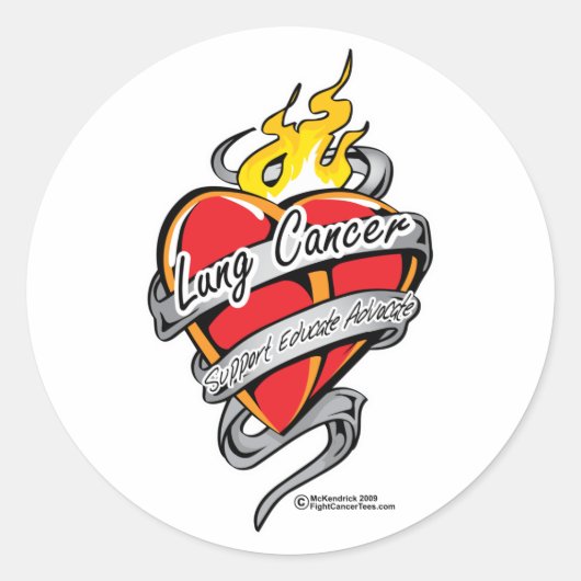Longkanker Tattoo hart Ronde Sticker (Voorkant)