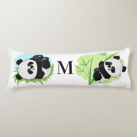 Longs Cute Pandas personnalisé monogramme corps coussins (Devant)
