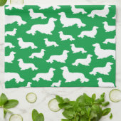 Longue Cheveux Dachshund Serviette de cuisine vert (Plié)