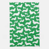 Longue Cheveux Dachshund Serviette de cuisine vert (Vertical)