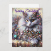 Longue Cheveux Gris Chat Bijoux Gemstones Carte d' (Devant / Derrière)