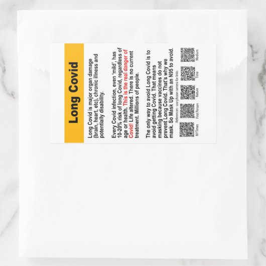 Longue Covid info autocollant papier (Sac)