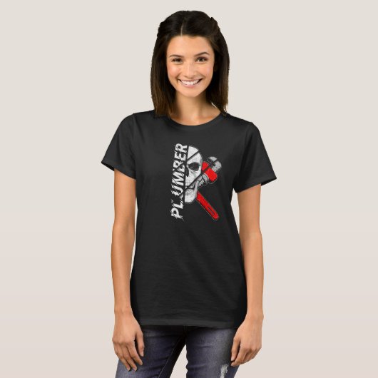 Loodgieter schedel en gekruiste pijp fitter moersl t-shirt (Voorkant volledig)