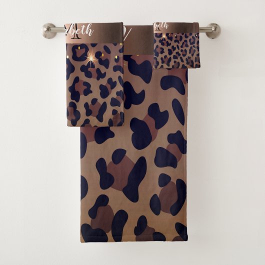 Loodpatroon van bruine zwarte gouden bronzen monog bad handdoek (Insitu)