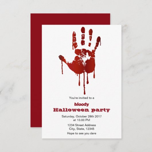 loody hand halloween invitation (Devant / Derrière)