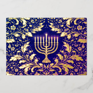 Loof botanische menorah folie feestdagenkaart