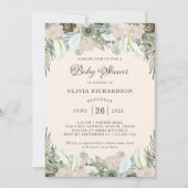 Loof en Bloemen | Roze Baby Shower Kaart (Voorkant)