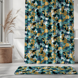Loof Teal Aqua Blauw Mosterd Zwart Wit Douchegordijn