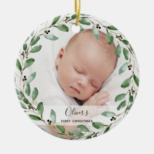 Loofwerklijst Baby's eerste kerst met foto's Keramisch Ornament