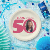 Look 50th birthday fotocrème roze papier bord (Feest)