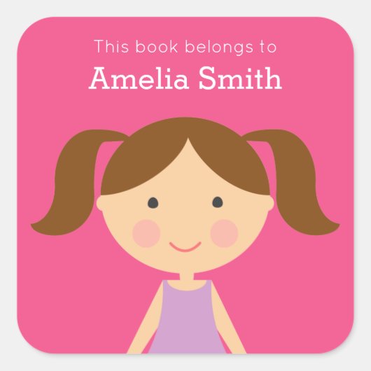 Look-Alike Meisje Brunette Ponytails Boekplaten Vierkante Sticker (Voorkant)
