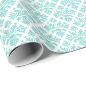 look Aqua Floral Damask, witte achtergrond Cadeaupapier (Rol Hoek)