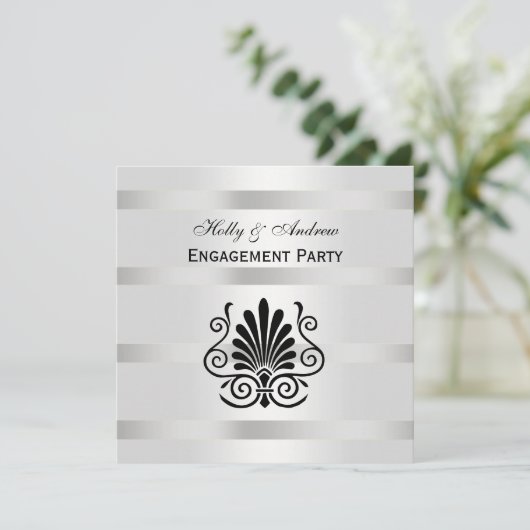 look Art Deco Plume Blk Whk Verloving Kaart (Staand voorkant)