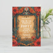 💀🎉 look Día de Muertos Party Invitation Kaart (Staand voorkant)