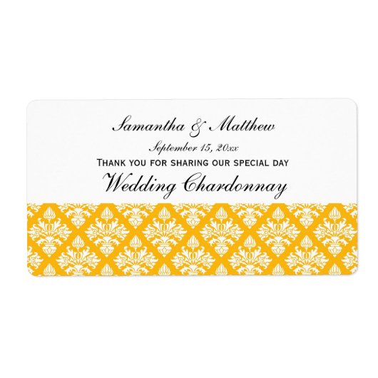 look Goldenrod & Wht Damask #3 Wijnlabel Etiket (Voorkant)