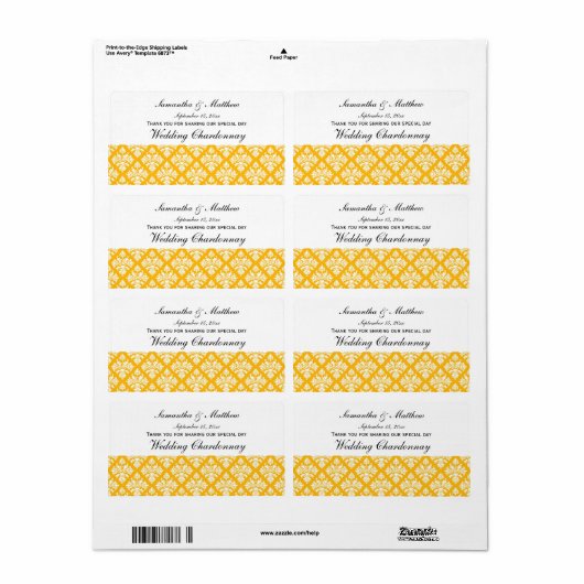 look Goldenrod & Wht Damask #3 Wijnlabel Etiket (Full Sheet)