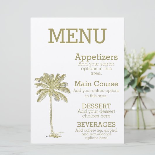  look kokosnoot palmboom strand bruiloft menu (Staand voorkant)