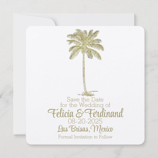look palmbomen strand bestemming bruiloft save the date (Voorkant)