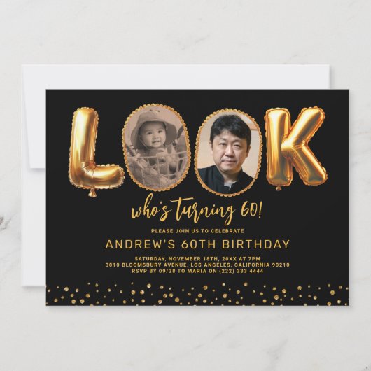 Look Who's 60 Black Gold Photo Sixty Birthday Kaart (Voorkant)