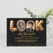 Look Who's 60 Black Gold Photo Sixty Birthday Kaart (Staand voorkant)