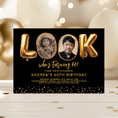 Look Who's 60 Black Gold Photo Sixty Birthday Kaart