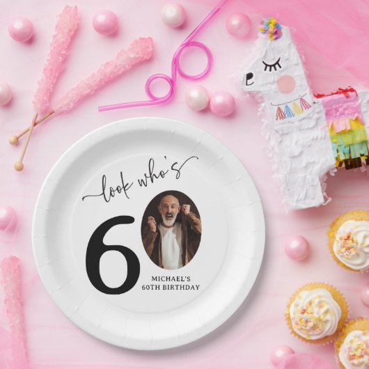 Look Who's 60! Modern Photo 60th Birthday Papieren Bordje (Feest)